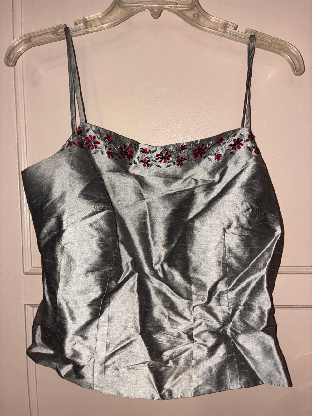Y2K Vintage Ann Taylor Silk Gray Spaghetti Strap Top SZ 10